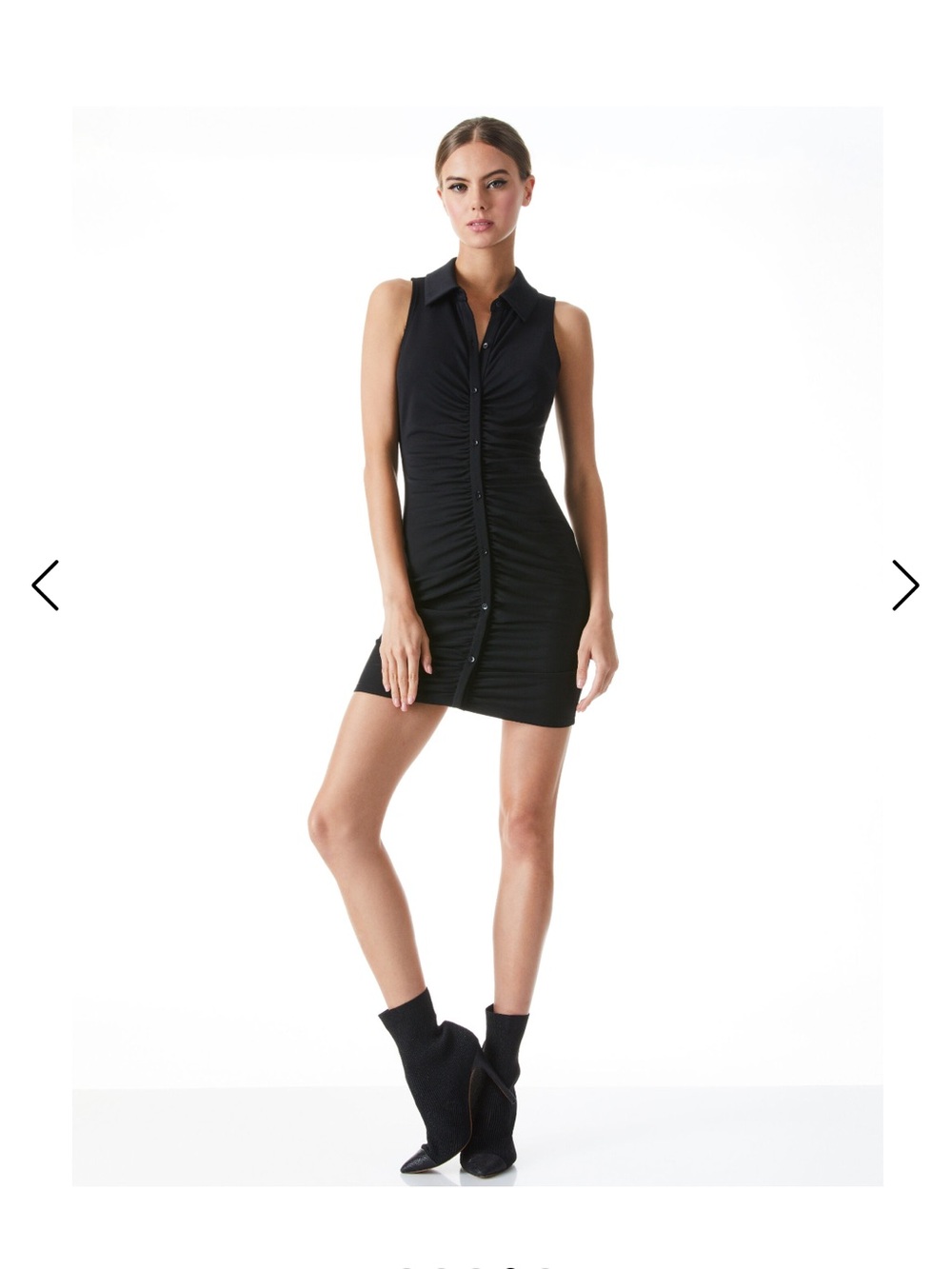 Alice + Olivia Black Ruched Button-Front Mini Dress